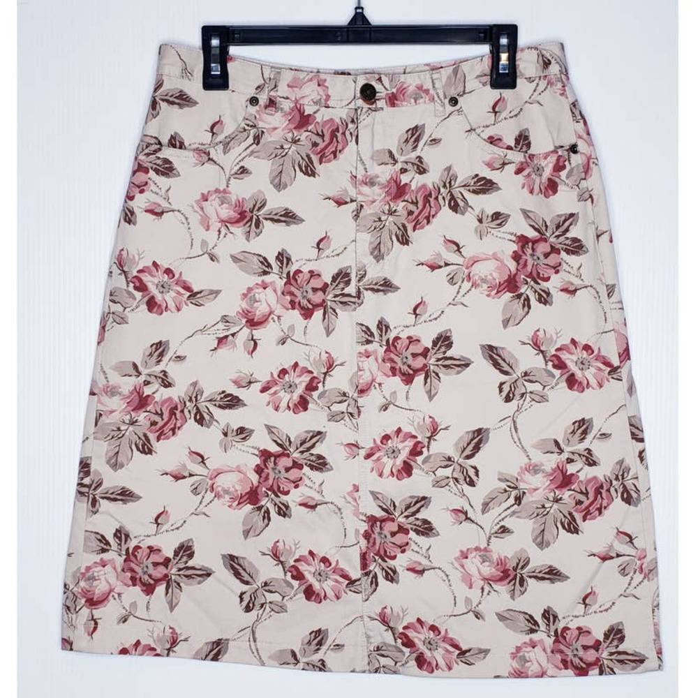 Vintage 90s Eddie Bauer 100% Cotton English Rose Floral A-line Straight Skirt 12